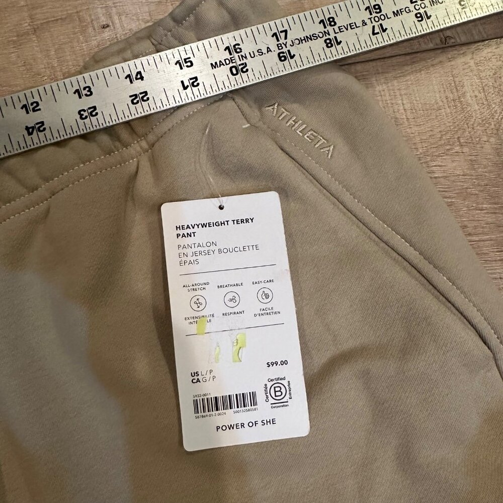 ATHLETA WOMENS TAN WIDE LEG PANTS HEAVY WEIGTH TERRY LARGE NEW - Picture 6 of 10